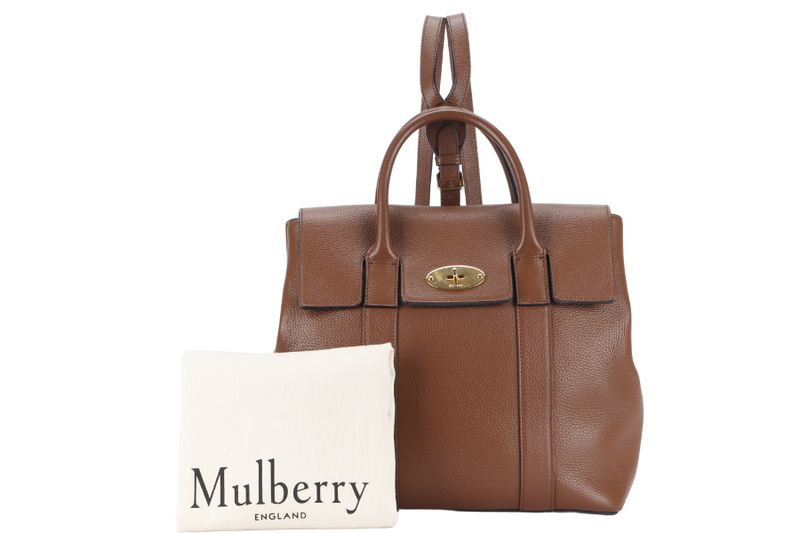 MULBERRY BAYSWATER TOTE BACKPACK BROWN LEATHER GOLD HARDWARE WITH BACKPACK STRAP AND DUST COVER