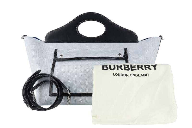 BURBERRY MD SOFT POCKET TOTE DEBOSSED LOGO CANVAS, WITH STRAP & DUST COVER