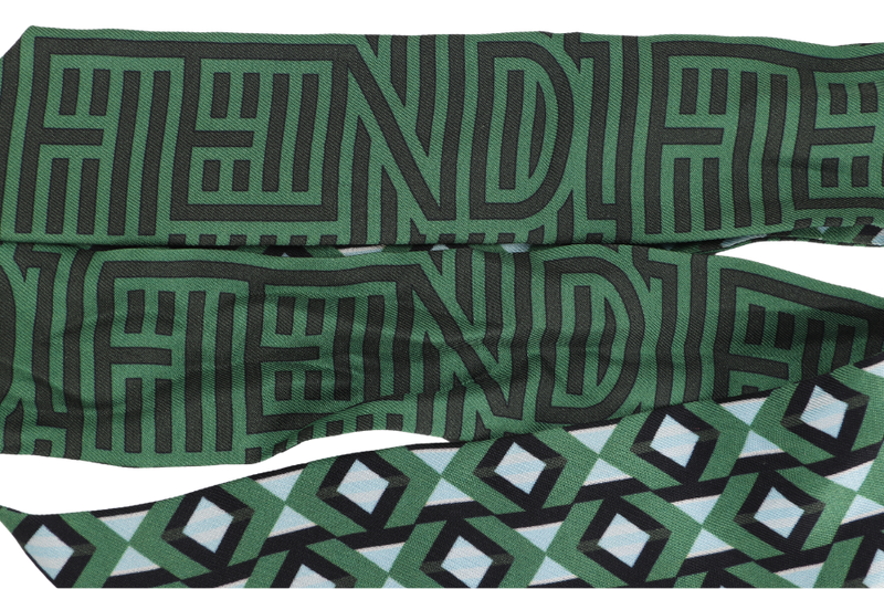 FENDI SILK WRAPPY GREEN & LIGHT BLUE ABSTRACT PATTERN, WITH BOX