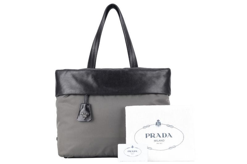 PRADA NYLON TESSUTO TRIANGLE LOGO TOTE BAG (1BG047) BLACK HARDWARE WITH CARD AND DUST COVER