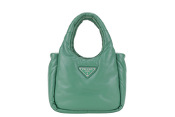 PRADA SOFT PADDED GREEN LEATHER SILVER HARDWARE WITH BOX