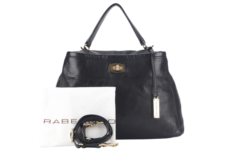 RABEANCO SHOULDER BAG BLACK LEATHER GOLD HARDWARE WITH DUST COVER