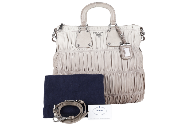 PRADA NAPPA GAUFRE (BN1935) GREY LEATHER SILVER HARDWARE WITH STRAPS, CARD AND DUST COVER
