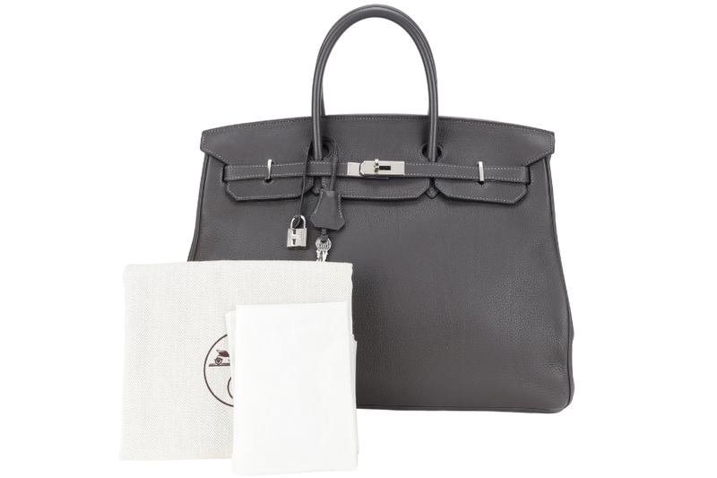HERMES BIRKIN 40 TOGO LEATHER ETAIN SILVER HARDWARE STAMP K (YEAR 2007) WITH DUST COVER, RAINCOAT, PADLOCK AND KEYS