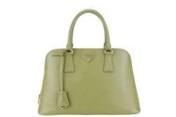 PRADA LIME GREEN SAFFIANO LUX LEATHER (BL0837) PROMENADE SATCHEL GOLD HARDWARE WITH STRAPS ,CARD AND DUST COVER