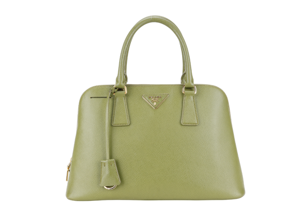 PRADA LIME GREEN SAFFIANO LUX LEATHER (BL0837) PROMENADE SATCHEL GOLD HARDWARE WITH STRAPS ,CARD AND DUST COVER