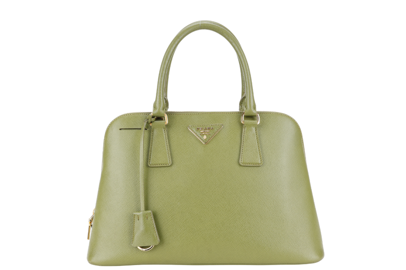 PRADA LIME GREEN SAFFIANO LUX LEATHER (BL0837) PROMENADE SATCHEL GOLD HARDWARE WITH STRAPS ,CARD AND DUST COVER