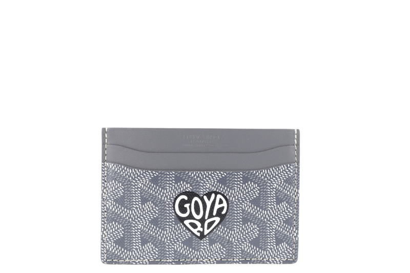 GOYARD SAINT-SULPICE CARD WALLET GREY COLOR WITH BLACK COLOR HEART SHAPE WITH DUST COVER AND BOX