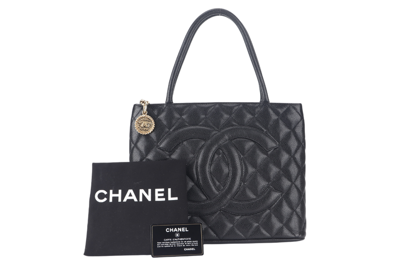 CHANEL MEDALLION TOTE (1363xxxx) BLACK CAVIAR GOLD HARDWARE WITH CARD AND DUST COVER