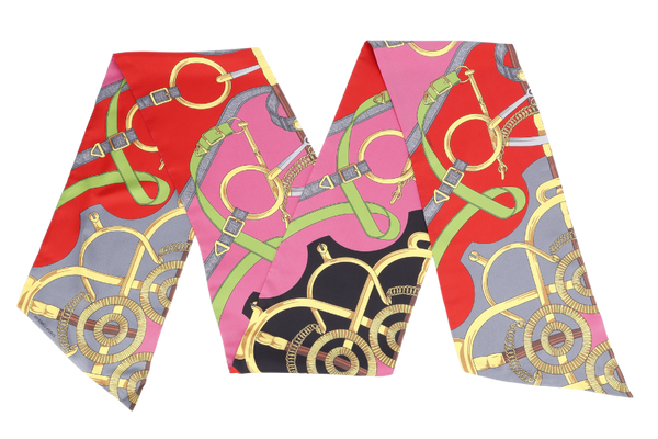 HERMES MAXI TWILLY BRIGHT RED, GREEN, BLACK & PINK WITH BOX