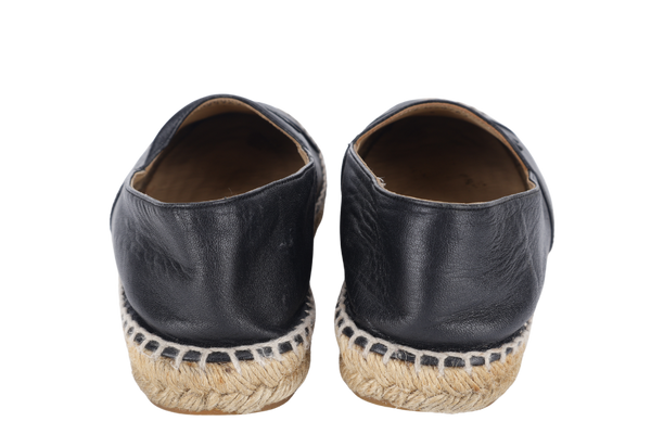 CHANEL ESPADRILLES SHOES BLACK LEATHER SIZE 38 WITH DUST COVER