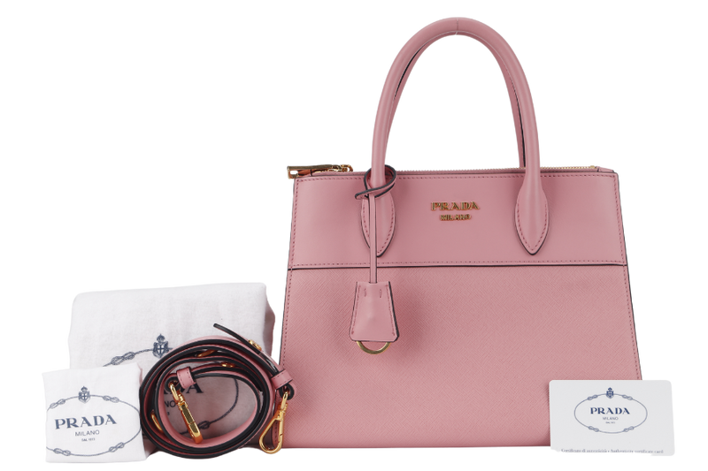 prada paradigme bag 1ba103 pink saffiano leather gold hardware with strap and dust cover