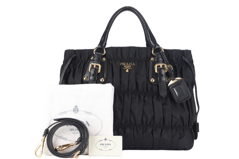 PRADA TESSUTO GAUFRE (BN1788) NYLON NERO WITH STRAP AND DUST COVER