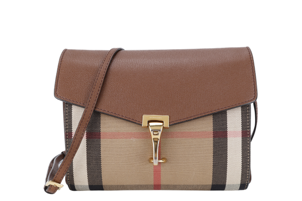 BURBERRY MACKEN SLING BAG SMALL BROWN HOUSE CHECK CANVAS GOLD HARDWARE NO DUST COVER