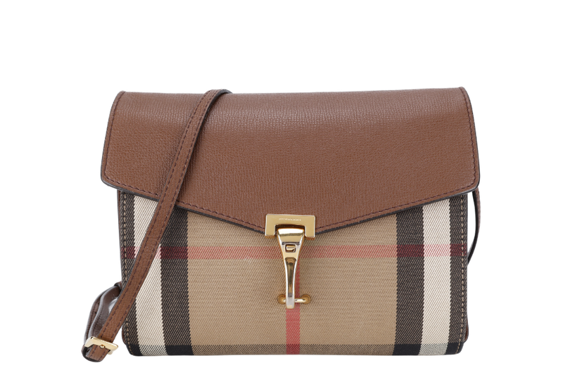 BURBERRY MACKEN SLING BAG SMALL BROWN HOUSE CHECK CANVAS GOLD HARDWARE NO DUST COVER