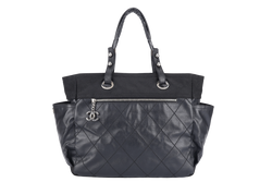 CHANEL COCO MARK PARIS BIARRITZ TOTE BAG LARGE BLACK COATED CANVAS SILVER HARDWARE (1227xxxx) NO DUST COVER