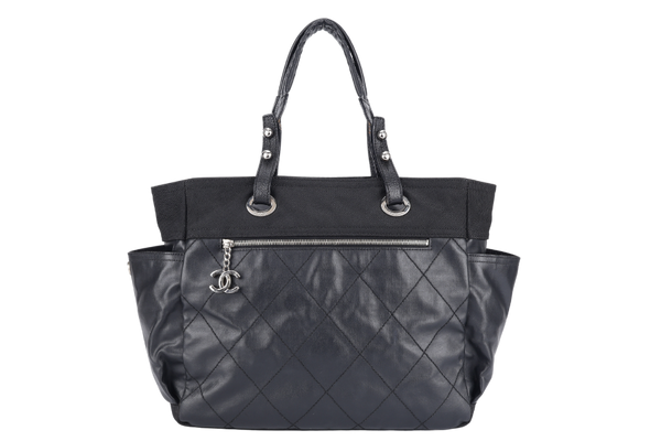 CHANEL COCO MARK PARIS BIARRITZ TOTE BAG LARGE BLACK COATED CANVAS SILVER HARDWARE (1227xxxx) NO DUST COVER