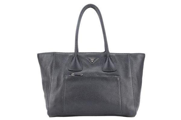 PRADA TOTE BAG BLACK LEATHER GOLD HARDWARE NO DUST COVER