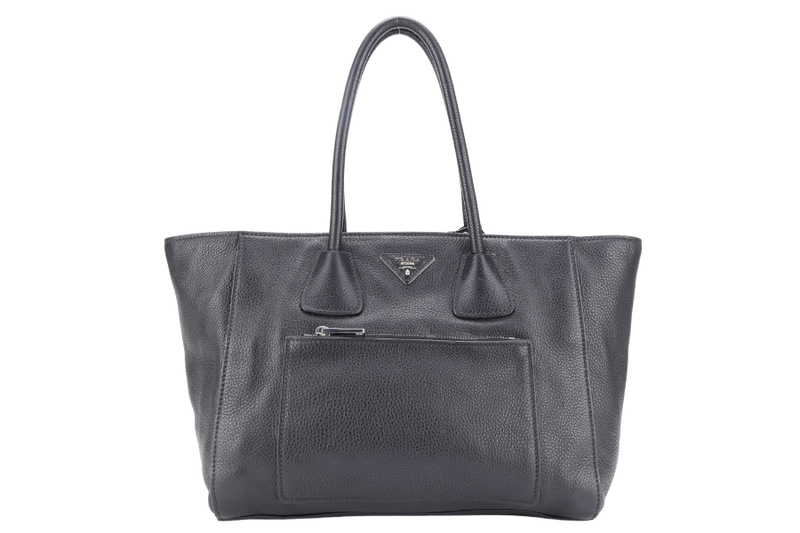 PRADA TOTE BAG BLACK LEATHER GOLD HARDWARE NO DUST COVER