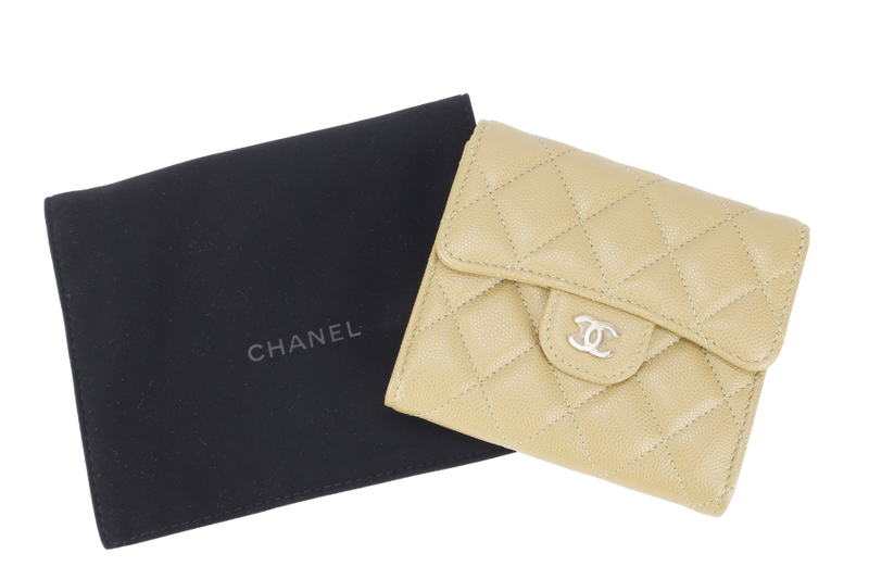 CHANEL QUILTED COMPACT FLAP WALLET PISTACHIO GREEN CAVIAR LEATHER GOLD HARDWARE MICROCHIP (UL3Lxxxx) WITH DUST COVER
