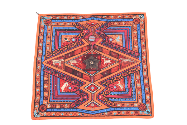 HERMES ORAN BLEU D'AFRIQUE SCARF ORANGE MULTICOLOR WITH BOX