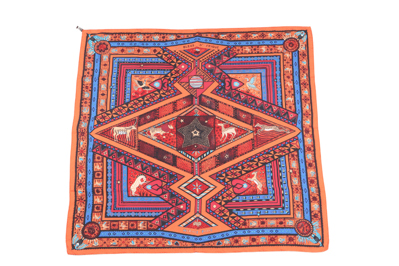 HERMES ORAN BLEU D'AFRIQUE SCARF ORANGE MULTICOLOR WITH BOX