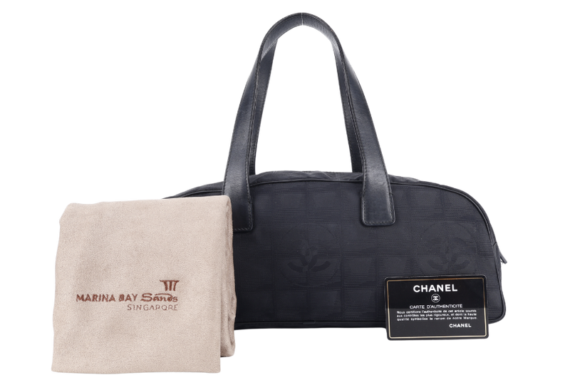 CHANEL TRAVEL LINE LONG BOSTON BAG BLACK NYLON 780xxxx WITH CARD NO DUST COVER