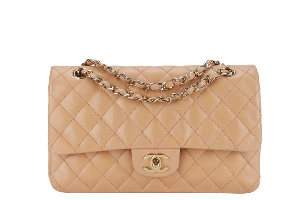 CHANEL CLASSIC FLAP SMALL (9589xxxx) PEACH COLOR LAMBSKIN GOLD HARDWARE