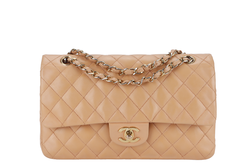 CHANEL CLASSIC FLAP SMALL (9589xxxx) PEACH COLOR LAMBSKIN GOLD HARDWARE