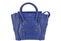 CELINE LUGGAGE TOTE BAG MICRO BLUE CALF LEATHER SILVER HARDWARE NO DUST COVER