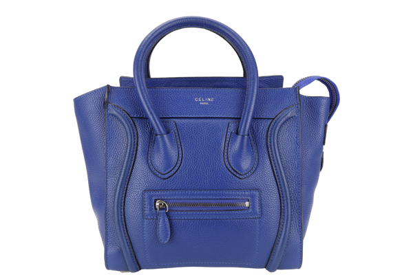 CELINE LUGGAGE TOTE BAG MICRO BLUE CALF LEATHER SILVER HARDWARE NO DUST COVER