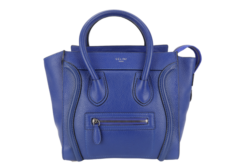 CELINE LUGGAGE TOTE BAG MICRO BLUE CALF LEATHER SILVER HARDWARE NO DUST COVER