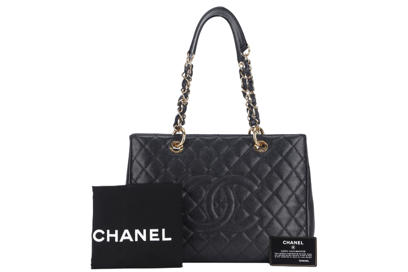 CHANEL GST (2039xxxx) BLACK CAVIAR LEATHER GOLD HARDWARE WITH DUST COVER AND CARD