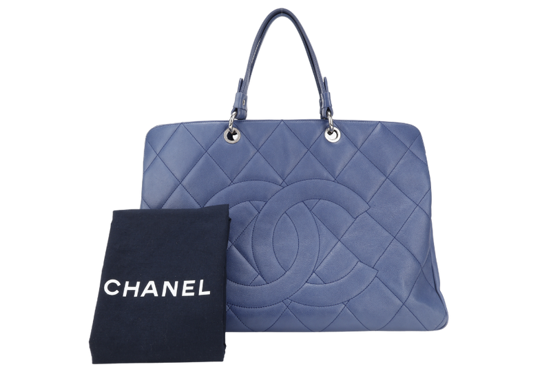 CHANEL TIMELESS SOFT SHOPPER TOTE BLUE CAVIAR LEATHER SILVER HARDWARE (1277xxxx) WITH DUST COVER