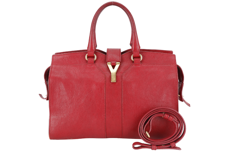 YVES SAINT LAURENT (YSL) CABAS CHYC BURGUNDY CALF LEATHER GOLD HARDWARE WITH LONG STRAPS NO DUST COVER