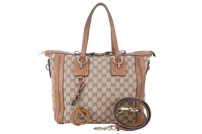 GUCCI GUCCISIMA SATCHEL CHAMP BEIGE CANVAS GOLD HARDWARE NO DUST COVER