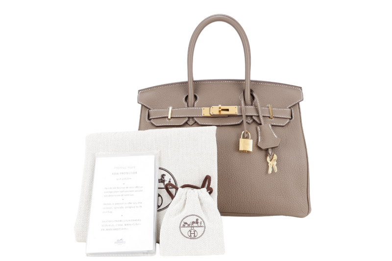 HERMES BIRKIN 30 STAMP Z (YEAR 2021) ETOUPE TOGO LEATHER GOLD HARDWARE WITH KEYS, LOCK AND DUST COVER
