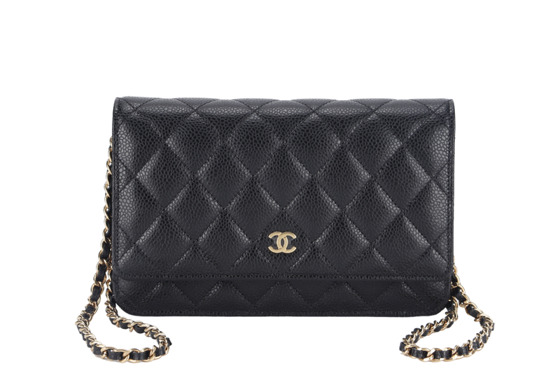 CHANEL WALLET ON CHAIN (JT7Xxxxx) BLACK CAVIAR LEATHER GOLD HARDWARE WITH DUST COVER AND BOX