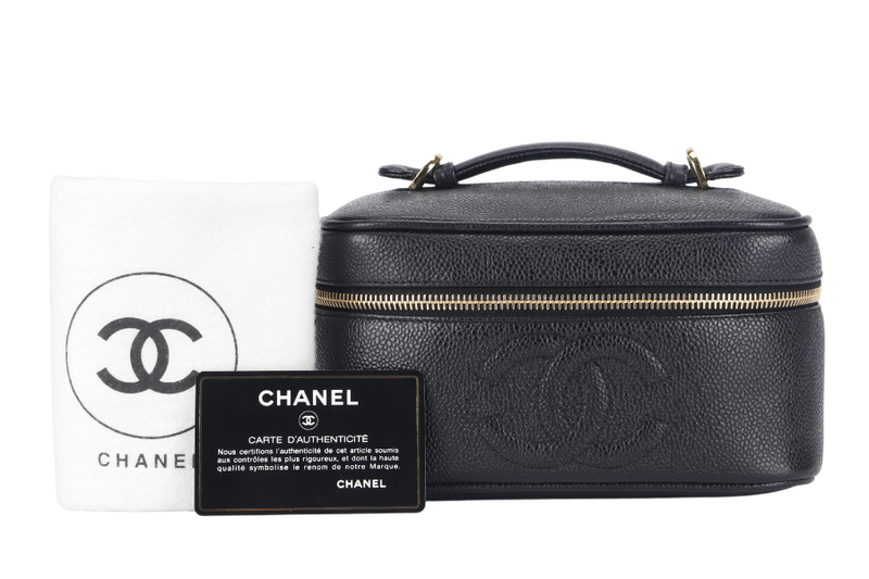 CHANEL VANITY CASE (351xxxx) CAVIAR LEATHER GOLD HARDWARE WITH DUST COVER NO STRAPS