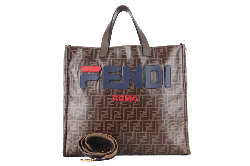 FENDI BROWN ZUCCA (8BH357) PVC LEATHER TOTE BAG GOLD HARDWARE WITH STRAP NO DUST COVER