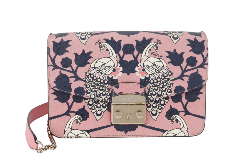 FURLA METROPOLIS MINI SHOULDER BAG PINK PEACOCK GOLD HARDWARE NO DUST COVER