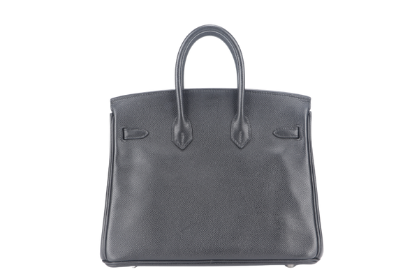 HERMES BIRKIN 25 BLACK EPSOM SILVER HARDWARE STAMP L (YEAR 2018) WITH LOCK, KEYS, RAINCOAT AND DUST COVER