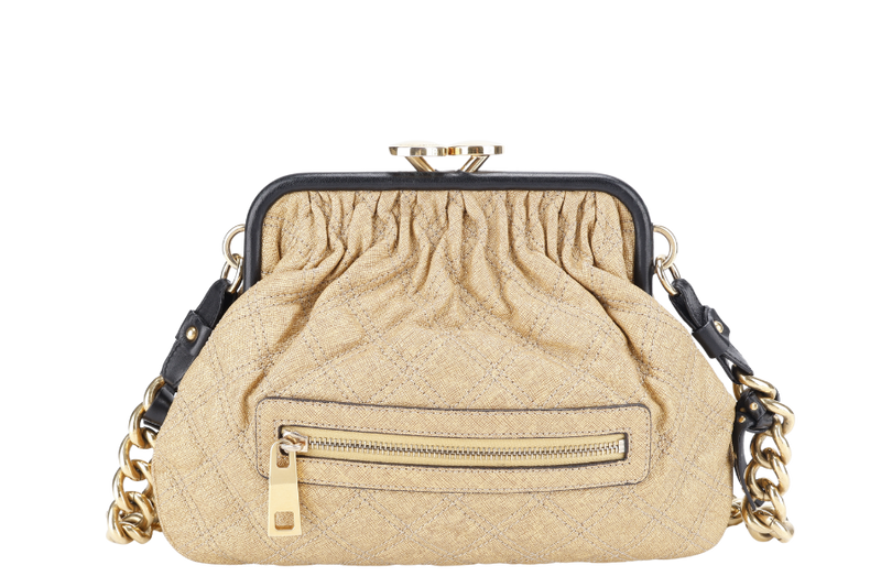 MARC JACOBS LITTLE STAM BAG QUILTED GOLD METALLIC CALF LEATHER GOLD HARDWARE WITH DUST COVER