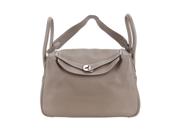 HERMES LINDY 34 STAMP R SQUARE (YEAR 2014) ETOUPE CLEMENCE LEATHER SILVER HARDWARE WITH DUST COVER