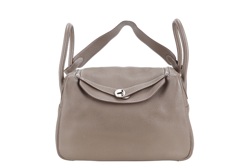 HERMES LINDY 34 STAMP R SQUARE (YEAR 2014) ETOUPE CLEMENCE LEATHER SILVER HARDWARE WITH DUST COVER