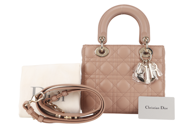 CHRISTIAN DIOR LADY DIOR SMALL (02-MA-1129) PINK LAMBSKIN GOLD HARDWARE WITH STRAP AND DUST COVER