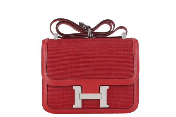 HERMES CONSTANCE 23 CRINOLINE AND ROUGE CASAQUE SWIFT SILVER HARDWARE STAMP P (2012) WITH DUST COVER