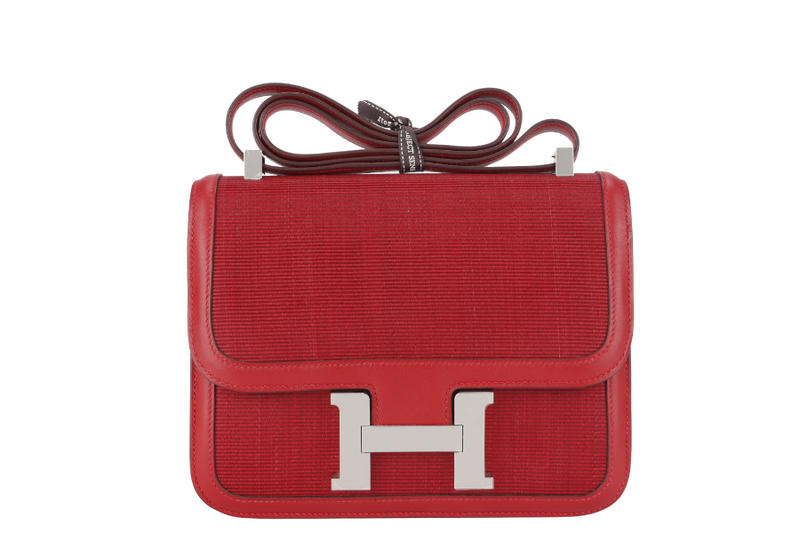 HERMES CONSTANCE 23 CRINOLINE AND ROUGE CASAQUE SWIFT SILVER HARDWARE STAMP P (2012) WITH DUST COVER