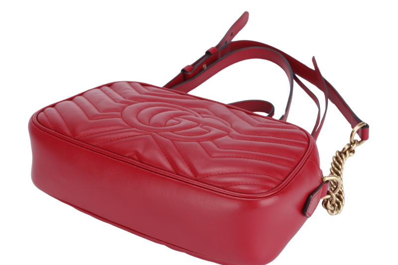 Gucci GG Marmont Shoulder Bag (447632 204991) Red Color Leather Gold Hardware No Dust Cover