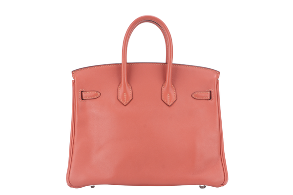 HERMES BIRKIN 25 ROSY PINK SWIFT LEATHER SILVER HARDWARE STAMP L (YEAR 2008) WITH LOCK, KEYS, NO DUST COVER